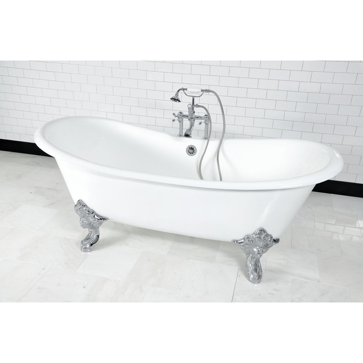 72 - Inch Cast Iron Double Slipper Clawfoot Tub with 7 - Inch Faucet Drillings - BUILDMYPLACE