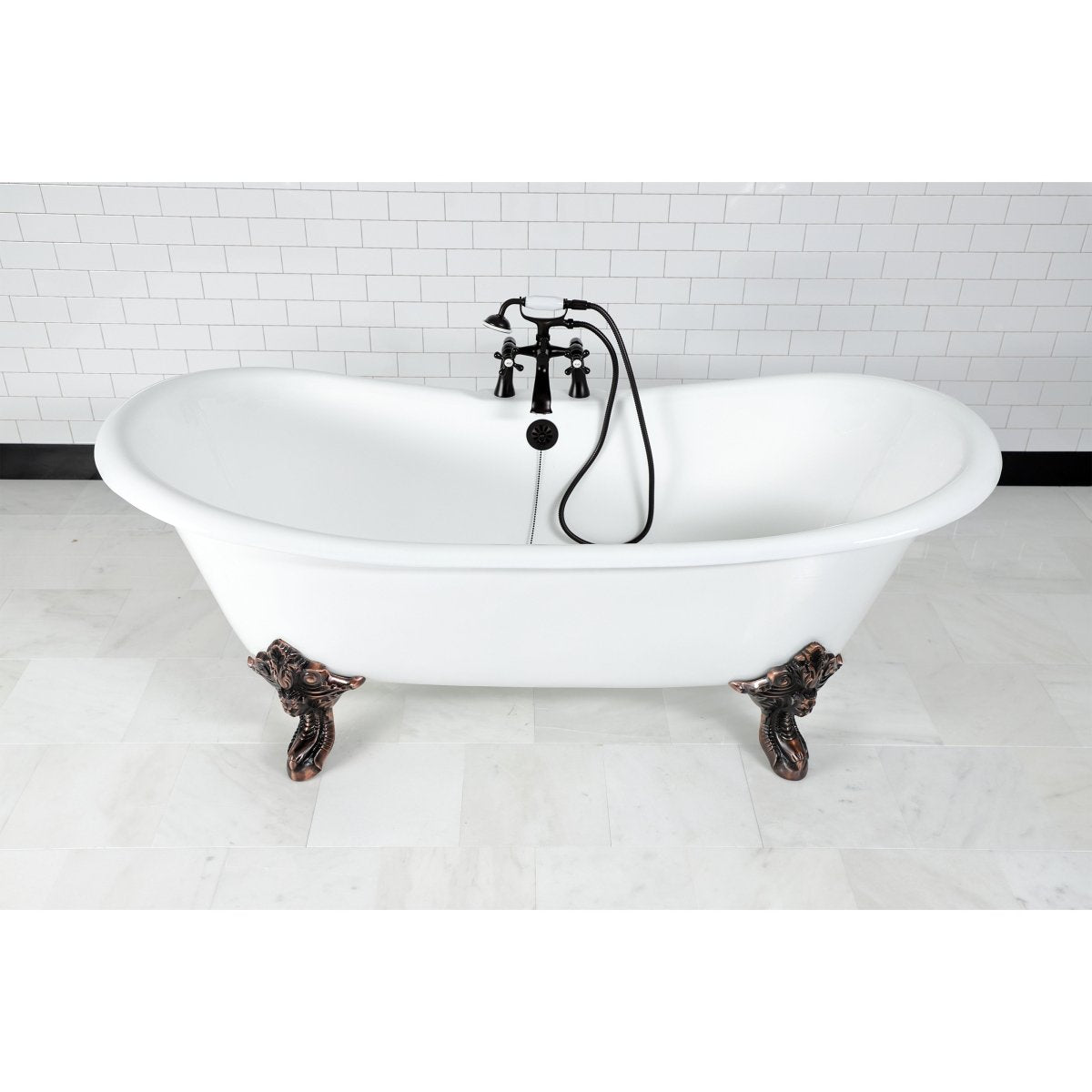 72 - Inch Cast Iron Double Slipper Clawfoot Tub with 7 - Inch Faucet Drillings - BUILDMYPLACE