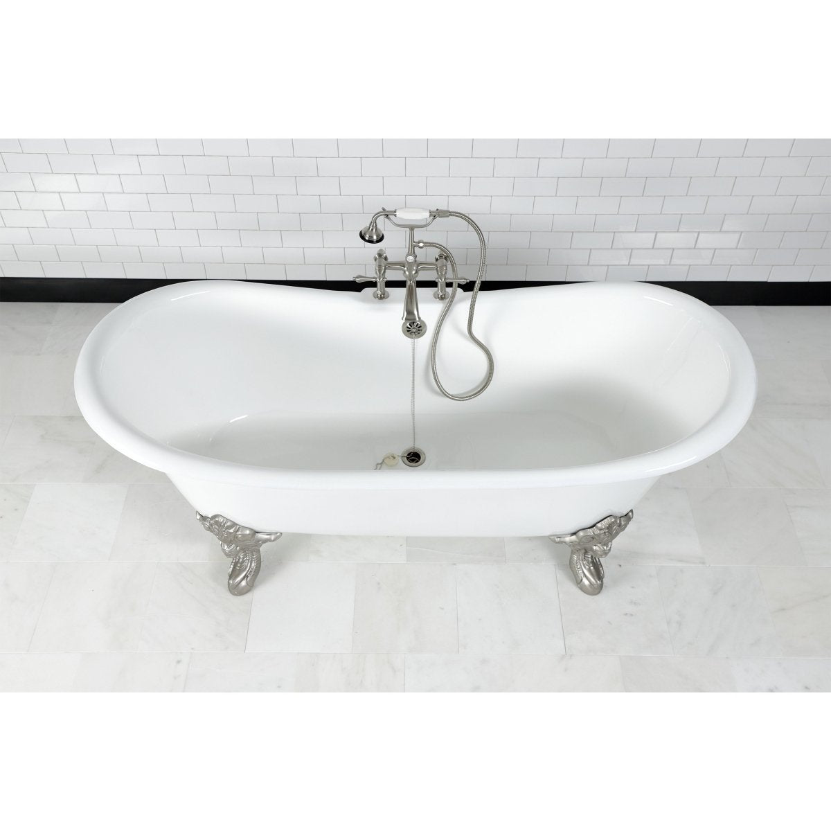 72 - Inch Cast Iron Double Slipper Clawfoot Tub with 7 - Inch Faucet Drillings - BUILDMYPLACE