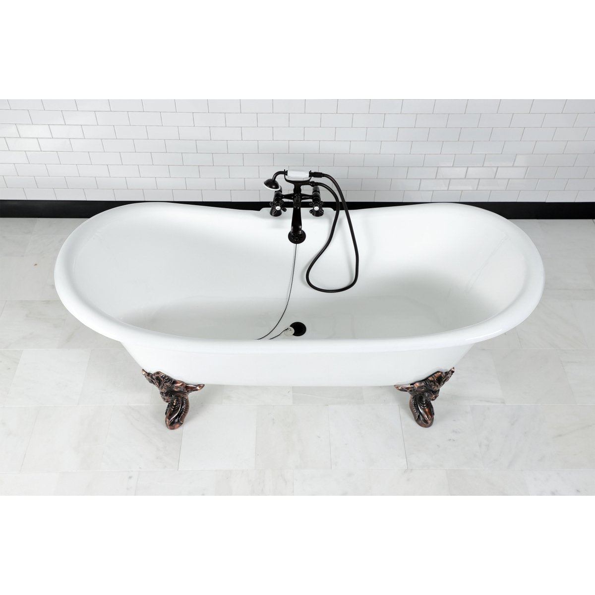 72 - Inch Cast Iron Double Slipper Clawfoot Tub with 7 - Inch Faucet Drillings - BUILDMYPLACE