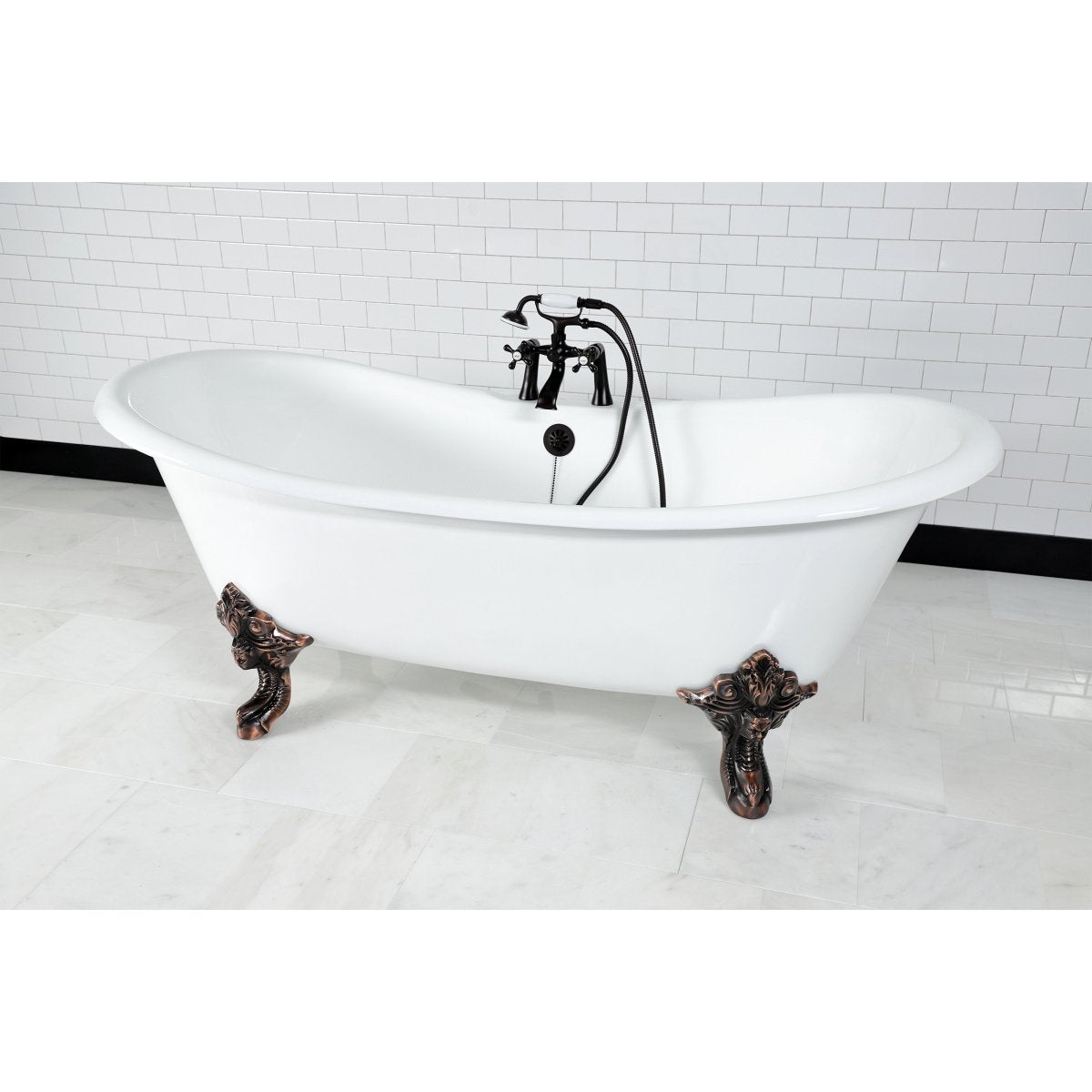 72 - Inch Cast Iron Double Slipper Clawfoot Tub with 7 - Inch Faucet Drillings - BUILDMYPLACE