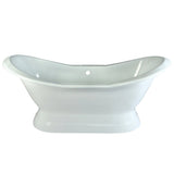 72 - Inch Cast Iron Double Slipper Pedestal Tub with 7 - Inch Faucet Drillings, White - BUILDMYPLACE