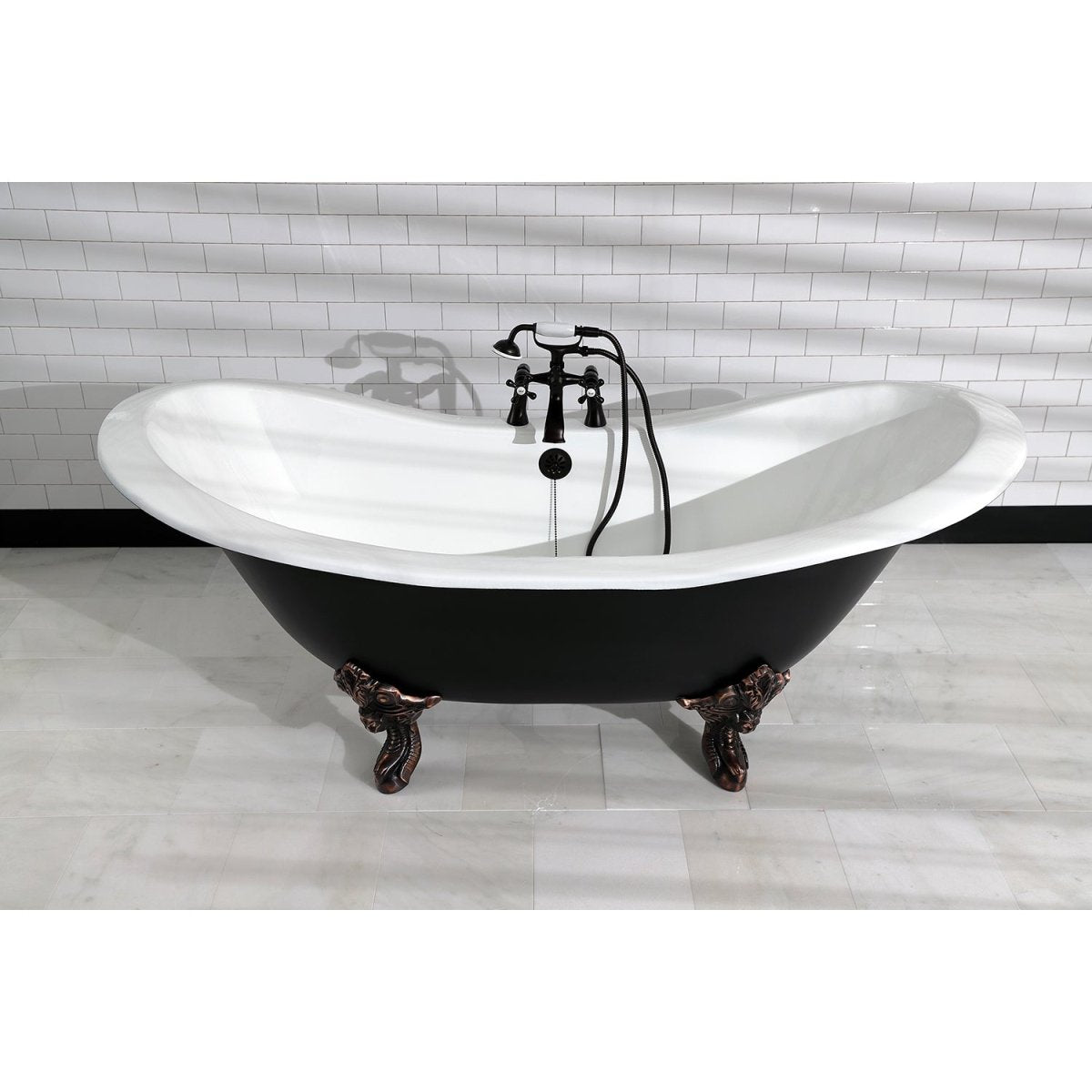 72 - Inch Double Slipper Clawfoot Tub with 7 - Inch Faucet Drillings - BUILDMYPLACE