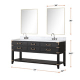 72" Norwalk Double Sink Bath Vanity with Carrara Marble Top, Brown Oak - BUILDMYPLACE