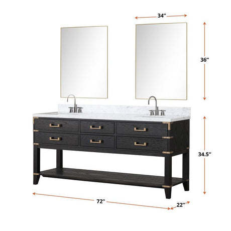 72" Norwalk Double Sink Bath Vanity with Carrara Marble Top, Brown Oak - BUILDMYPLACE