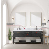 72" Norwalk Double Sink Bath Vanity with Carrara Marble Top, Brown Oak - BUILDMYPLACE