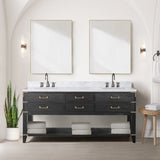 72" Norwalk Double Sink Bath Vanity with Carrara Marble Top, Brown Oak - BUILDMYPLACE