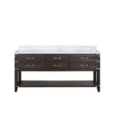 72" Norwalk Double Sink Bath Vanity with Carrara Marble Top, Brown Oak - BUILDMYPLACE