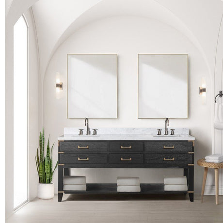 72" Norwalk Double Sink Bath Vanity with Carrara Marble Top, Brown Oak - BUILDMYPLACE