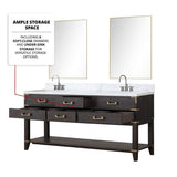 72" Norwalk Double Sink Bath Vanity with Carrara Marble Top, Brown Oak - BUILDMYPLACE