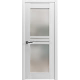 Solid French Door Opaque Glass 4 Lites / Mela 7222 White Silk / Single Regular Panel Frame Handle / Bathroom Bedroom Modern Doors