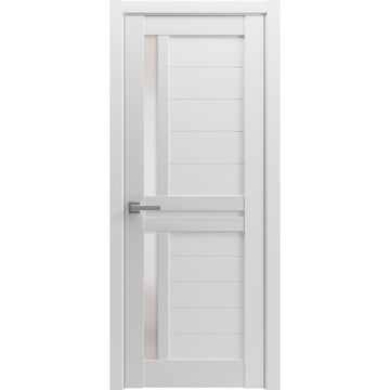 Interior Solid French Door | Veregio 7288 White Silk with Frosted Glass | Single Regular Panel Frame Trims Handle | Bathroom Bedroom Sturdy Doors