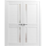 Interior Solid French Double Doors | Veregio 7288 White Silk with Frosted Glass | Wood Solid Panel Frame Trims | Closet Bedroom Sturdy Doors