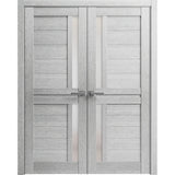 Interior Solid French Double Doors | Veregio 7288 Light Grey Oak with Frosted Glass | Wood Solid Panel Frame Trims | Closet Bedroom Sturdy Doors