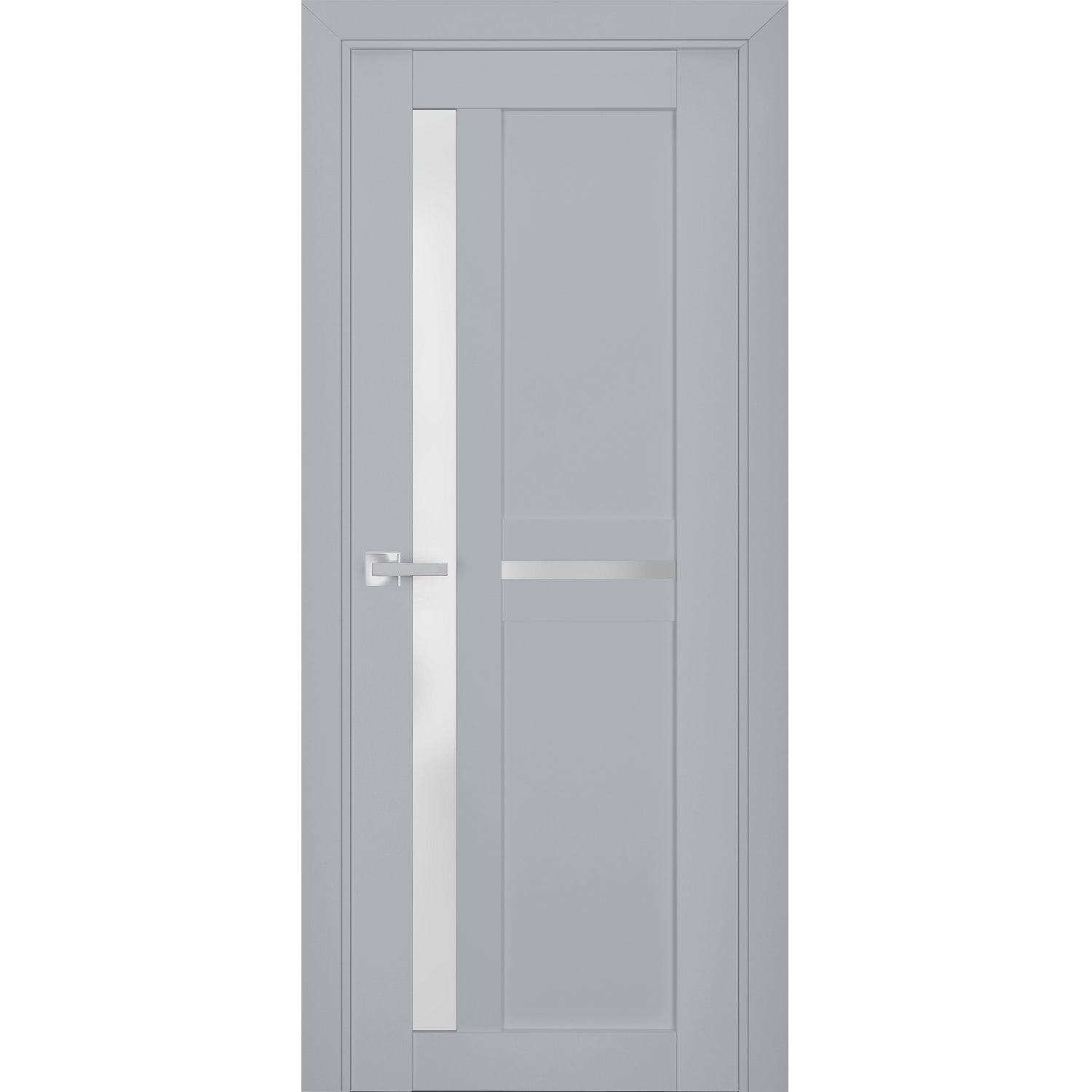 Interior Solid French Door | Veregio 7288 Matte Grey with Frosted Glass | Single Regular Panel Frame Trims Handle | Bathroom Bedroom Sturdy Doors