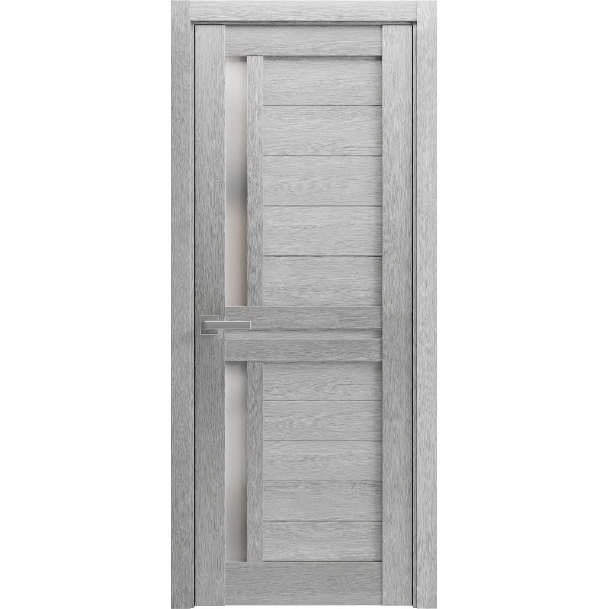 Interior Solid French Door | Veregio 7288 Light Grey Oak with Frosted Glass | Single Regular Panel Frame Trims Handle | Bathroom Bedroom Sturdy Doors