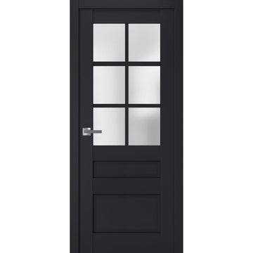 Interior Solid French Door | Veregio 7339 Antracite with Frosted Glass | Single Regular Panel Frame Trims Handle | Bathroom Bedroom Sturdy Doors