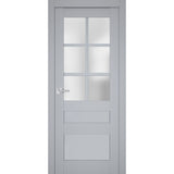 Interior Solid French Door | Veregio 7339 Matte Grey with Frosted Glass | Single Regular Panel Frame Trims Handle | Bathroom Bedroom Sturdy Doors