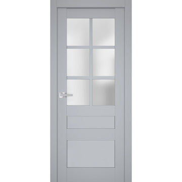 Interior Solid French Door | Veregio 7339 Matte Grey with Frosted Glass | Single Regular Panel Frame Trims Handle | Bathroom Bedroom Sturdy Doors