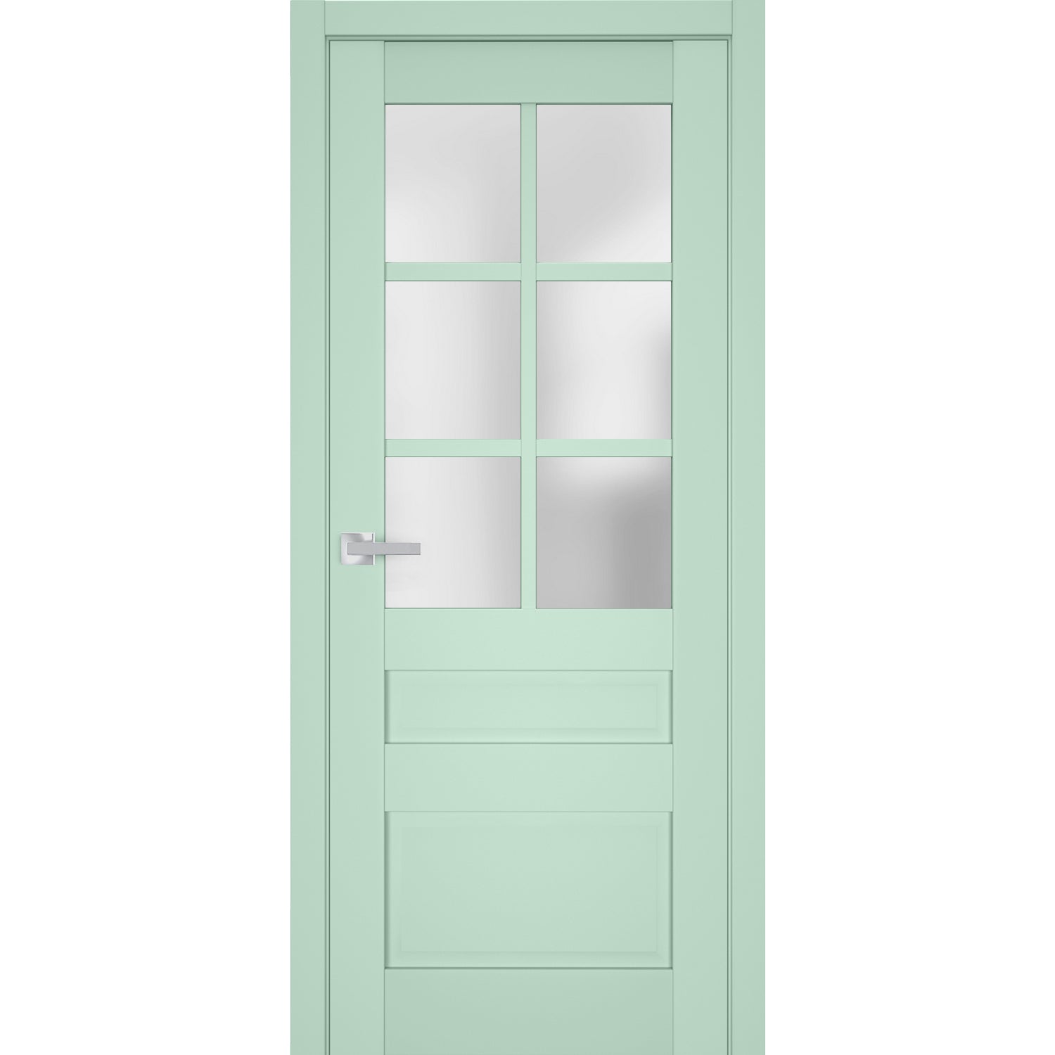 Interior Solid French Door | Veregio 7339 Oliva with Frosted Glass | Single Regular Panel Frame Trims Handle | Bathroom Bedroom Sturdy Doors