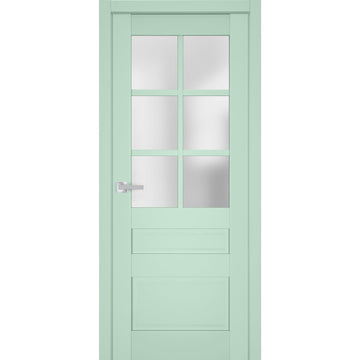 Interior Solid French Door | Veregio 7339 Oliva with Frosted Glass | Single Regular Panel Frame Trims Handle | Bathroom Bedroom Sturdy Doors