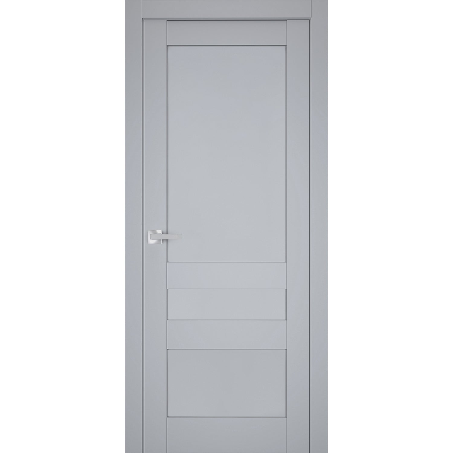 Interior Solid French Door | Veregio 7411 Matte Grey | Single Regular Panel Frame Trims Handle | Bathroom Bedroom Sturdy Doors