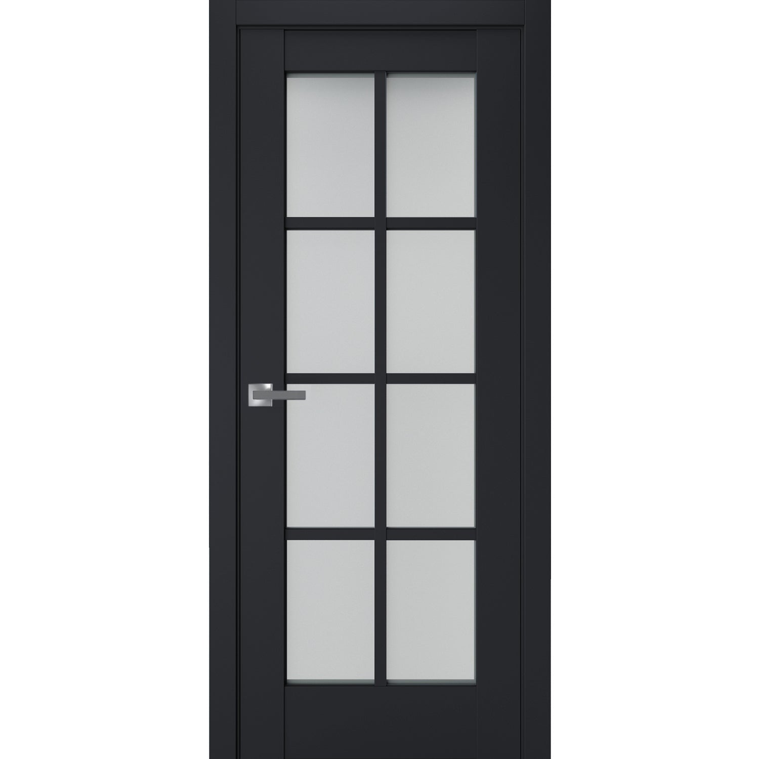 Interior Solid French Door | Veregio 7412 Antracite with Frosted Glass | Single Regular Panel Frame Trims Handle | Bathroom Bedroom Sturdy Doors