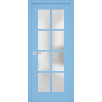 Interior Solid French Door | Veregio 7412 Aquamarine with Frosted Glass | Single Regular Panel Frame Trims Handle | Bathroom Bedroom Sturdy Doors