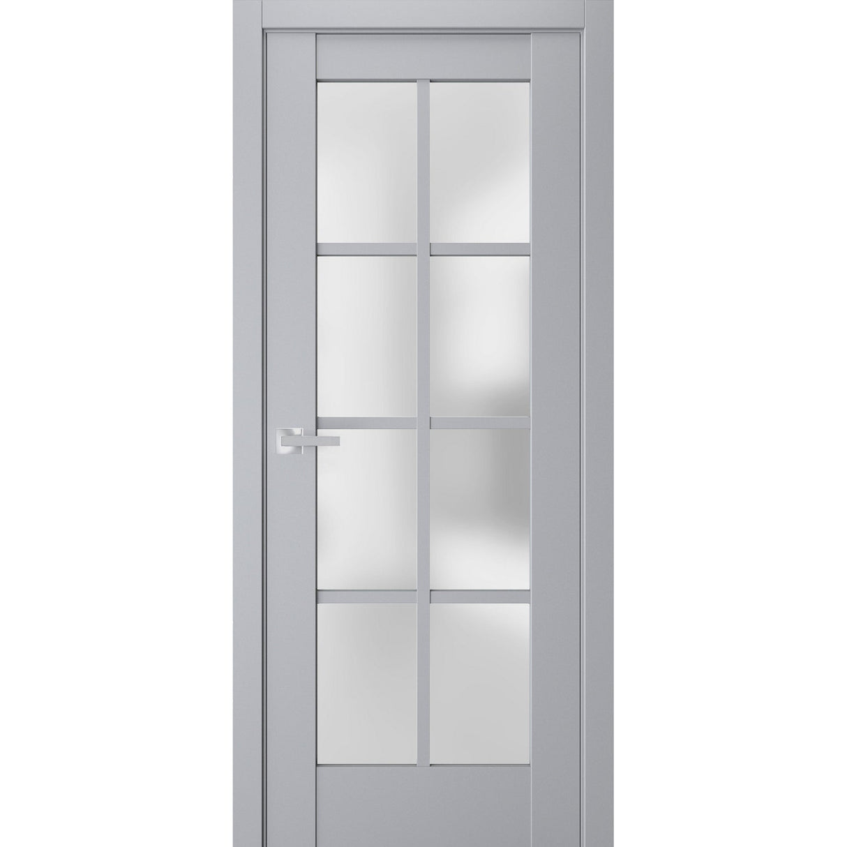 Interior Solid French Door | Veregio 7412 Matte Grey with Frosted Glass | Single Regular Panel Frame Trims Handle | Bathroom Bedroom Sturdy Doors