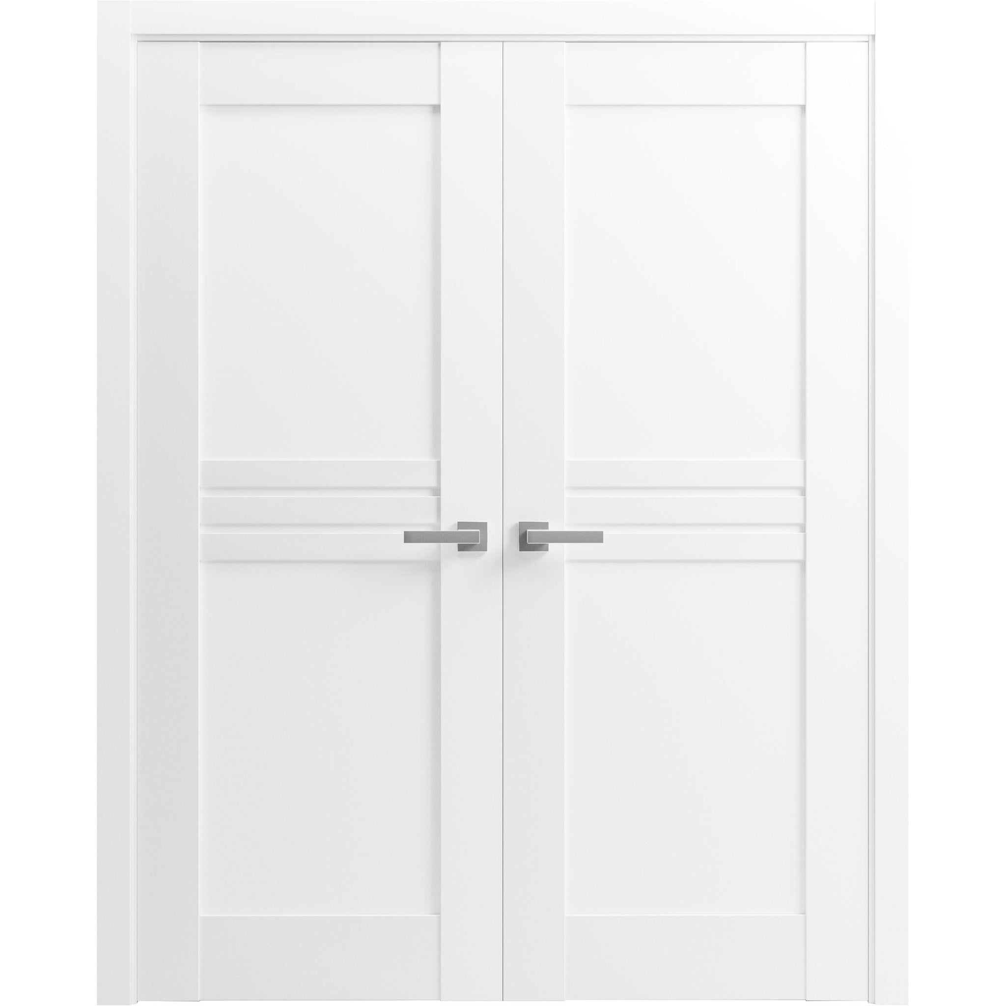 Solid French Double Doors / Mela 7444 White Silk / Wood Solid Panel Frame / Closet Bedroom Modern Doors