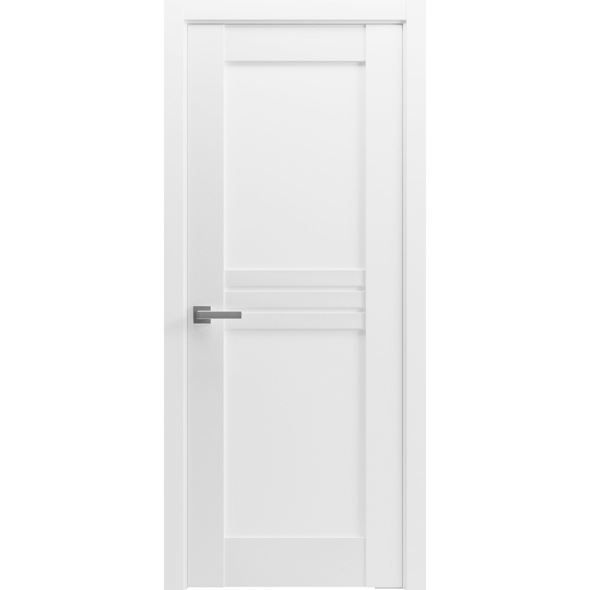 Solid French Door / Mela 7444 White Silk / Single Regular Panel Frame Handle / Bathroom Bedroom Modern Doors