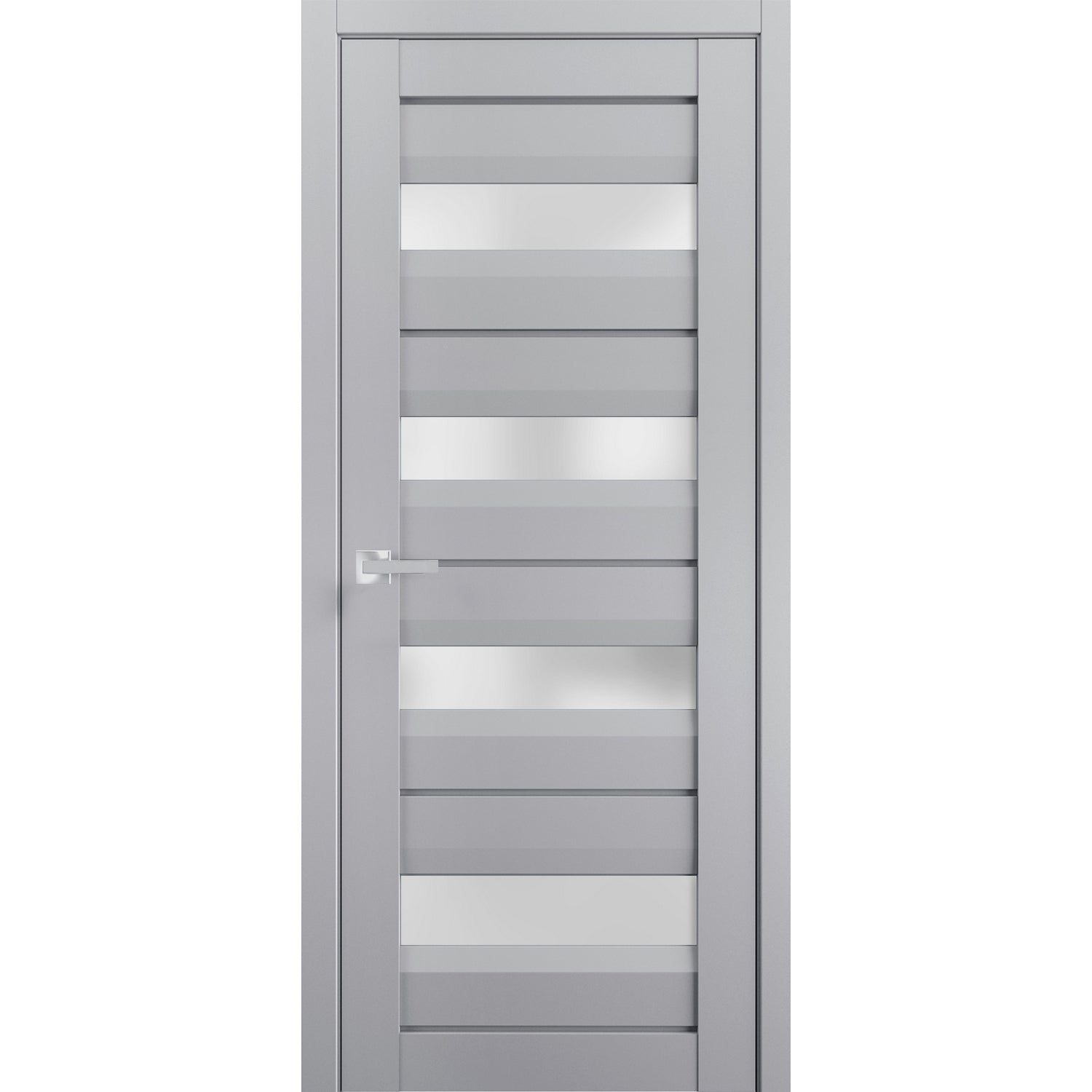 Interior Solid French Door | Veregio 7455 Matte Grey with Frosted Glass | Single Regular Panel Frame Trims Handle | Bathroom Bedroom Sturdy Doors