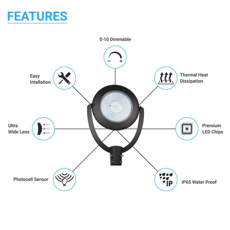 75 Watts LED Post - Top Light - 250W Equal - Bronze - 5700K - 9600 Lumens - AC 100 - 277V - Dimmable Garden Light - BUILDMYPLACE