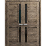 Interior Solid French Double Doors | Veregio 7588 Cognac Oak with Black Glass | Wood Solid Panel Frame Trims | Closet Bedroom Sturdy Doors