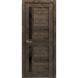 Interior Solid French Door | Veregio 7588 Cognac Oak with Black Glass | Single Regular Panel Frame Trims Handle | Bathroom Bedroom Sturdy Doors