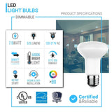 7.5W LED Light Bulbs - R20/BR20 - 5000K Dimmable - 525 Lm - E26 Base - Daylight White - BUILDMYPLACE