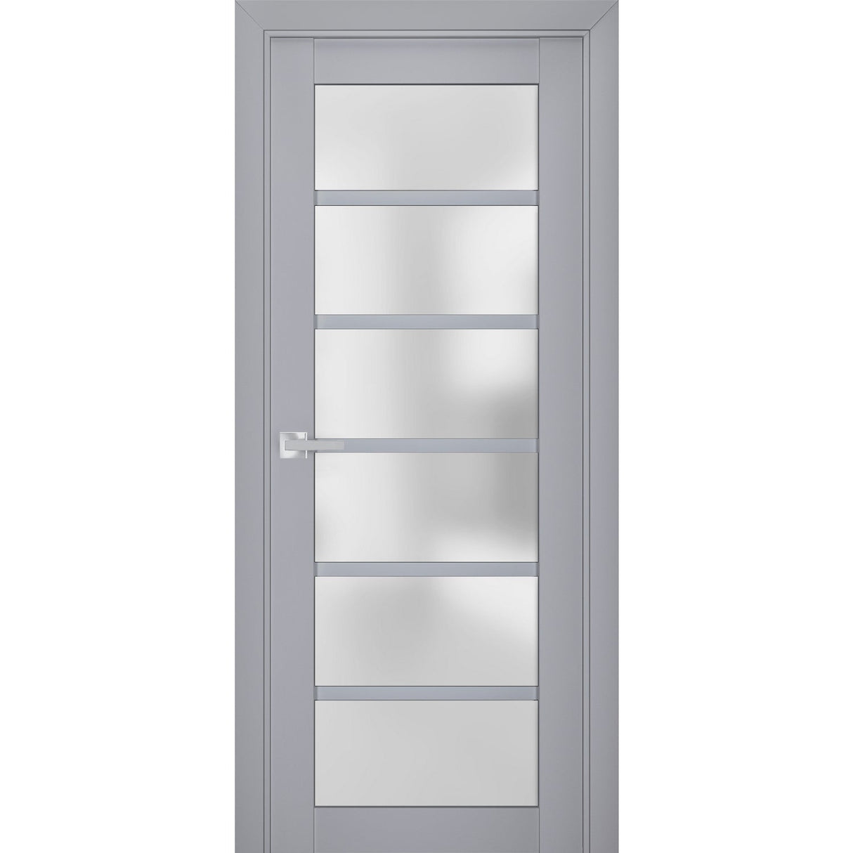 Interior Solid French Door | Veregio 7602 Matte Grey with Frosted Glass | Single Regular Panel Frame Trims Handle | Bathroom Bedroom Sturdy Doors