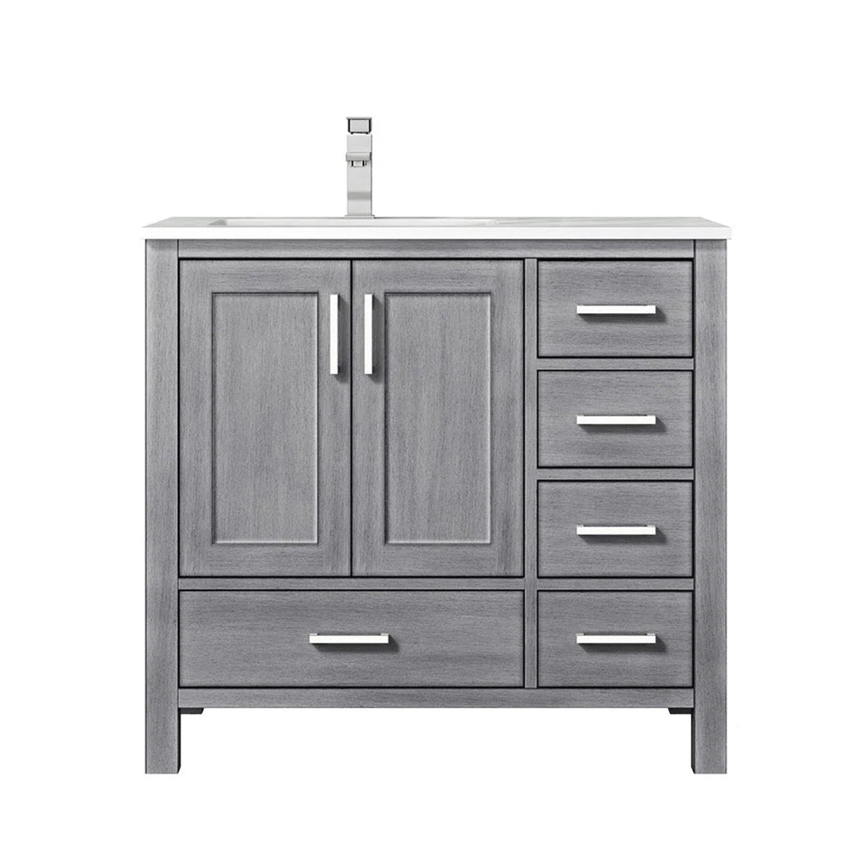 Jacques Distressed Grey Freestanding Bathroom Vanity with White Carrara Marble Top, White Square Sink