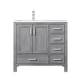 Jacques Distressed Grey Freestanding Bathroom Vanity with White Carrara Marble Top, White Square Sink