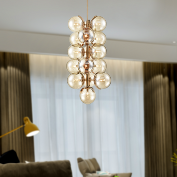 16-Light Modern Glass Ball Bubble Chandelier New Brass Finish Hardware with Mercury Glass, E12 Base