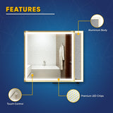 Bathroom Led Vanity Mirror with Frame, Dimmable Touch Switch Control, Anti-Fog Wall Mounted Makeup Mirror