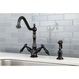 8" Centerset Deck Mount Kitchen Faucet W/ Brass Sprayer - BUILDMYPLACE