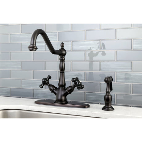 8" Centerset Deck Mount Kitchen Faucet With Brass Sprayer - BUILDMYPLACE