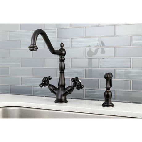 8" Centerset Deck Mount Kitchen Faucet With Brass Sprayer - BUILDMYPLACE