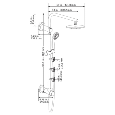 8 Inch Dual Shower Head And Handheld Shower W/ Body Spray 7 Shower Head Extension - Brushed Nickel - BUILDMYPLACE