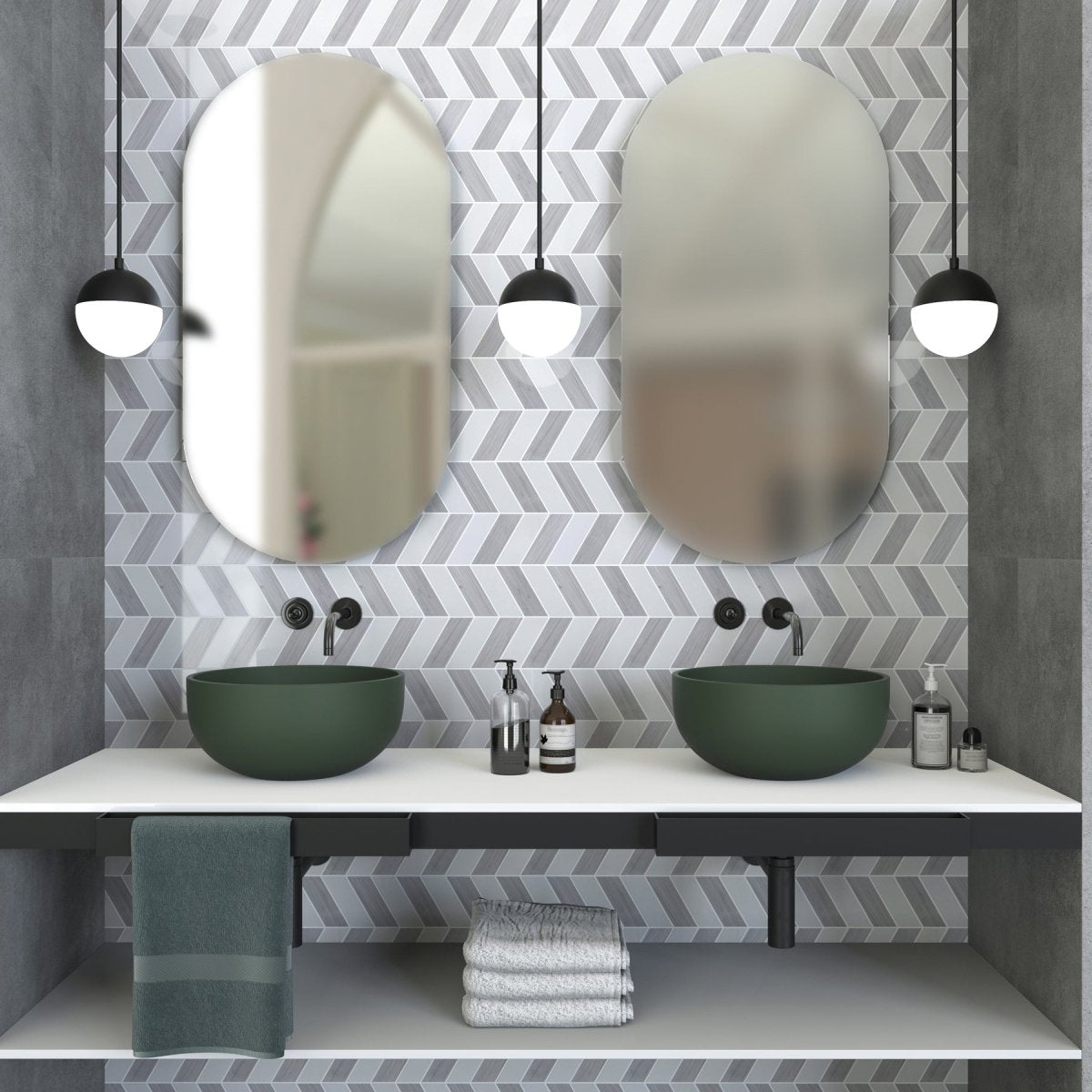 8 X 11 in. Skyline Chevron Gray Marble Mosaic - BUILDMYPLACE