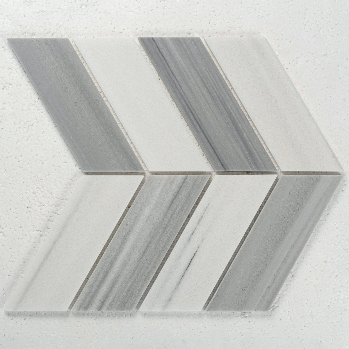 8 X 11 in. Skyline Chevron Gray Marble Mosaic - BUILDMYPLACE