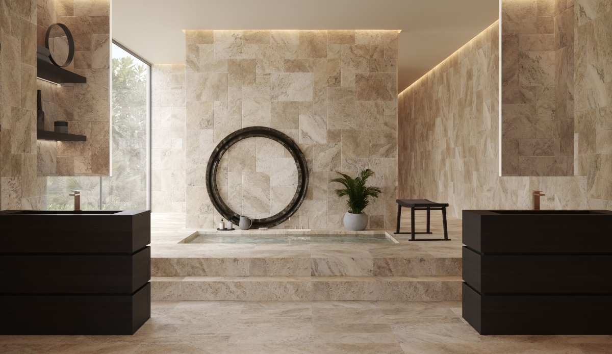 8 X 16 In Ivory Brushed & Chiseled Travertine - BUILDMYPLACE