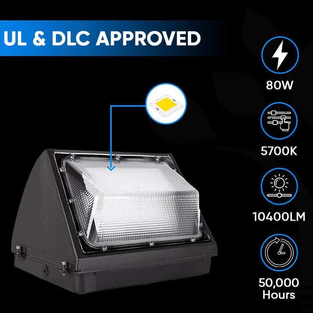 80W LED Wall Pack Light With Photocell Sensor - 10,173 Lumens, 5700K Bronze Finish - Forward Throw - BUILDMYPLACE