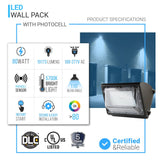 80W LED Wall Pack Light With Photocell Sensor - 10,173 Lumens, 5700K Bronze Finish - Forward Throw - BUILDMYPLACE